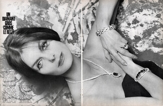 Boucheron (necklace), Cartier (solitaire, bracelet), Mauboussin (rubis bracelet) 1964 Diamond, Photo Karen Radkaï