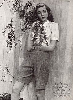 Clare Potter 1944 Gray Flannel Shorts, Lauren Bacall, Photo Engstead