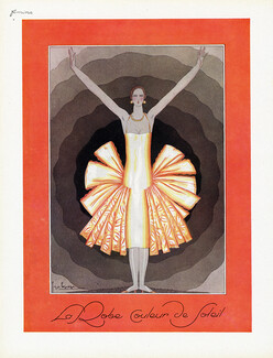 Georges Lepape 1925 "La Robe Couleur de Soleil", Art Deco