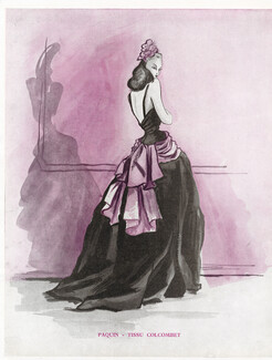 Paquin 1946 Delaporte, Tissu Colcombet, Fashion Illustration