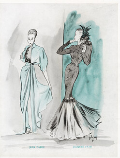 Jean Patou, Jacques Fath 1946 Delaporte, Fashion Illustration