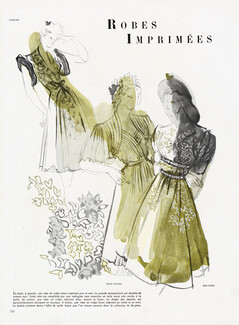 Suzanne Runacher 1946 Carven, Jean Patou, Bruyère, Robes Imprimées