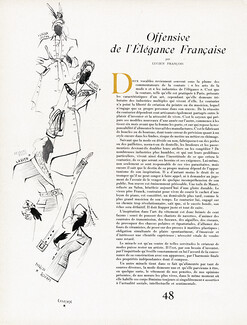 Offensive de l'Élégance Française, 1946 - Lucien Lelong, Marcel Rochas (2), Carven, Suzanne Runacher, Text by Lucien François