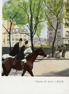 Pierre Mourgue 1947 "7 heures du matin à Neuilly" Horse riding