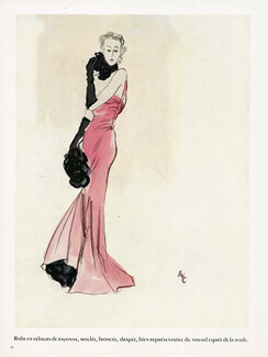 Eric 1936 Robe en velours de rayonne, Fashion Illustration