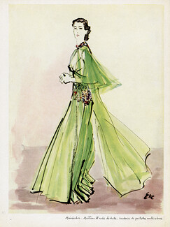 Mainbocher 1938 Evening Dress & Coat tulle, Broderie de paillettes multicolores, Eric