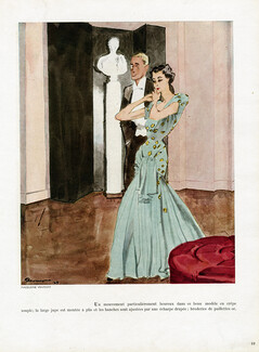 Madeleine Vramant 1945 Mourgue Evening Gown Fashion Illustration