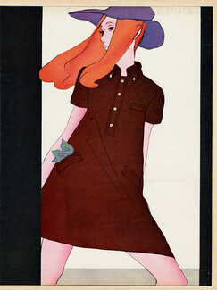 Antonio Lopez 1967 Robe-polo Daniel Hechter, Fashion Illustration