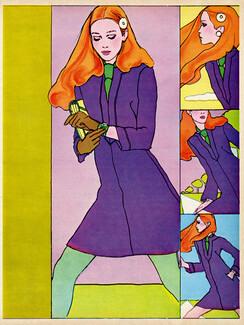 Antonio Lopez 1967 Robe-manteau Renata pour Pariken, Fashion Illustration