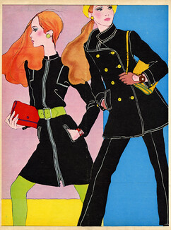 Antonio Lopez 1967 Christiane Bailly pour Nale Junior, Costume-pantalon J. Marinelli
