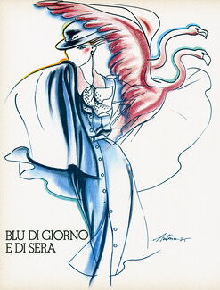 Walter Albini 1975 Flamingo, Antonio Lopez Fashion Illustration