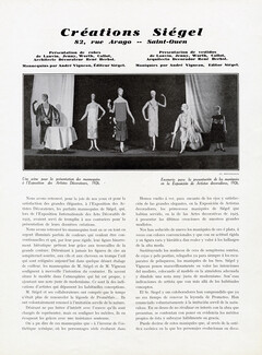 Créations Siégel, 1926 - Mannequins Lanvin, Worth, Callot, René Herbst, André Vigneau, 3 pages