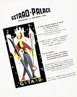 Gstaad-Palace 1952 J. Ravel, skiing