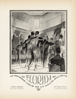 Florida (Cabaret, Dancing) 1928 Dancers, Roaring Twenties, Lithograph "PAN" Paul Poiret, Libis