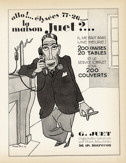 Maison G. Juet (Organisation pour diners, bals, soirées) 1928 Pierre Fau, Lithograph PAN Paul Poiret