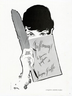 Jacques Griffe (Perfumes) 1950 Griffonnage, René Gruau (black and white)