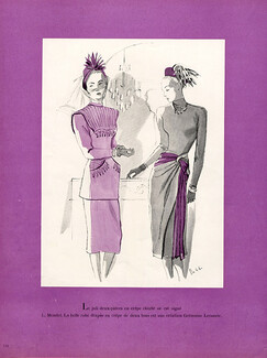 André Delfau 1946 Mendel & Germaine Lecomte, Tunique en crêpe cloutée or, Robe drapée
