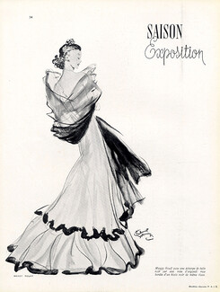 Maggy Rouff 1937 Domergue, Evening Gown, Fashion Illustration