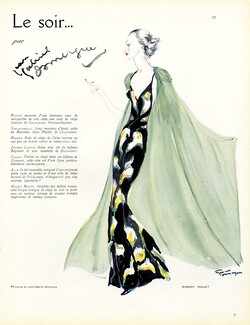 Robert Piguet 1936 Domergue, Evening Gown, Fashion Illustration