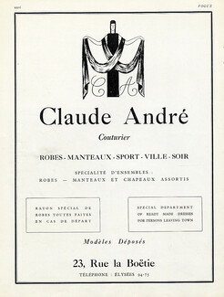 Claude André 1925 Couturier, 23 rue la Boëtie