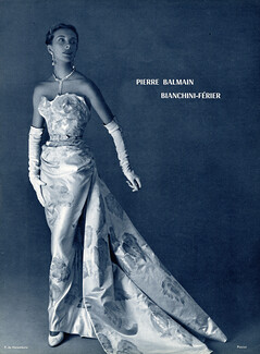 Pierre Balmain 1953 Evening Gown, Bianchini Férier, Photo Pottier