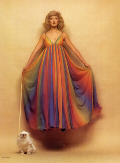 John Bates 1974 Polyamide Georgette Rainbow, Pekingese Dog, Photo David Bailey