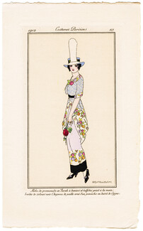 Brunelleschi 1912 Journal des Dames et des Modes Costumes Parisiens N°10 Robe de promenade en Surah à damier