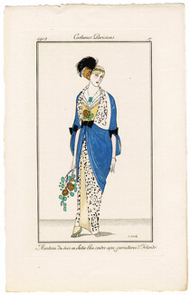 Francisco Javier Gosé 1912 Journal des Dames et des Modes Costumes Parisiens Pochoir N°17 Manteau du soir