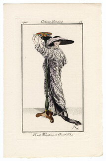 Etienne Drian 1912 Journal des Dames et des Modes Costumes Parisiens N°25 Grand Manteau de Chinchilla