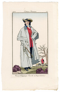 Maurice Taquoy 1912 Journal des Dames et des Modes Costumes Parisiens Pochoir N°27 Tenue d'Equipage