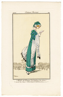 Roger Broders 1912 Journal des Dames et des Modes Costumes Parisiens n°29 Robe et Toque de velours de soie
