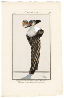 Roger Broders 1912 Journal des Dames et des Modes Costumes Parisiens Pochoir N°36 Grand Manteau de Loutre Col d'Hermine