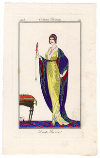 Armand Vallée 1913 Journal des Dames et des Modes Costumes Parisiens Pochoir N°52 Grande Parure