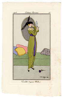 Aris Metzanov 1913 Journal des Dames et des Modes Costumes Parisiens Pochoir N°53 Toilette d'après Midi