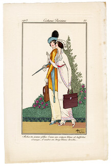 Armand Vallée 1913 Journal des Dames et des Modes Costumes Parisiens Pochoir N°55 Robes de jeunes filles