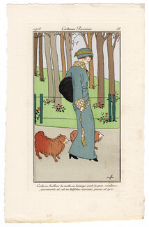 Madeleine Franc-Nohain 1913 Journal des Dames et des Modes Costumes Parisiens Pochoir N°58 Costume tailleur du matin