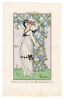 Robert Dammy 1913 Journal des Dames et des Modes Costumes Parisiens Pochoir N°59 Robe de jeune fille