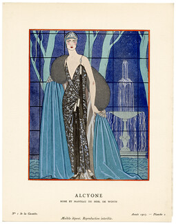 Alcyone, 1923 - George Barbier, Robe et Manteau du soir, de Worth. La Gazette du Bon Ton, n°1 — Planche 2