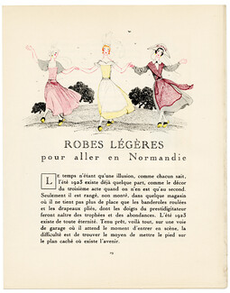 Robes Légères Pour Aller en Normandie, 1923 - Pierre Brissaud, Rodier, Summer Dresses. La Gazette du Bon Ton, n°1, Text by Vaudreuil, 4 pages