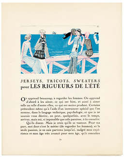 Jerseys. Tricots, Sweaters. pour les Rigueurs de l’Été, 1923 - Pierre Mourgue, Summer. La Gazette du Bon Ton, n°1, Texte par Professeur Sweater, 4 pages