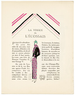 La Vogue de l'Écossais, 1923 - Benito. La Gazette du Bon Ton, n°2, Texte par Georges Armand Masson, 4 pages