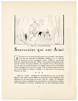 Souverains qui ont Aimé, 1923 - Charles Martin, Nabuchodonosor, Tristan, Edouard VII. La Gazette du Bon Ton, n°2, Text by George Cecil, 4 pages