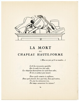 La Mort du Chapeau Haute-forme, 1923 - Carlègle, Top Hat. La Gazette du Bon Ton, n°2, Texte par Franc-Nohain, 4 pages