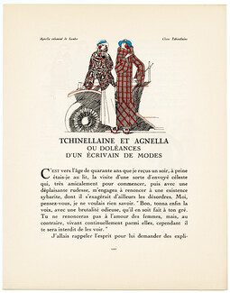 Tchinellaine et Agnella, ou Doléances d’un Écrivain de Modes, 1923 - Pierre Mourgue, Rodier. La Gazette du Bon Ton, n°3, Texte par Vaudreuil, 4 pages