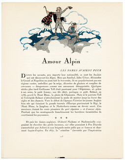 Amour Alpin, 1923 - Pierre Brissaud, The Alps, Mountaineering. La Gazette du Bon Ton, n°3, Text by George Cecil, 4 pages