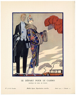 Le Départ pour le Casino, 1923 - George Barbier, Manteau de Worth. La Gazette du Bon Ton, n°3 — Planche 13