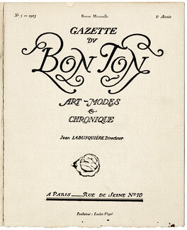 Gazette du Bon Ton, 1923 n°5, 1923 - (Complete issue) Numéro complet de ses 6 planches — Barbier, Mourgue, Lepape, Thayaht, Marty, Ch. Martin, 52 pages