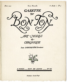 Gazette du Bon Ton, 1924 n°7, 1924 - (Complete issue) Numéro complet de ses 8 planches — Barbier, Lepape, Thayaht, Marty, Ch. Martin, Mourgue, Grangier, 48 pages