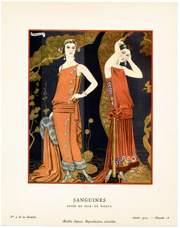 Sanguines, 1923 - George Barbier, Robes du soir, de Worth. La Gazette du Bon Ton, n°4 — Planche 16