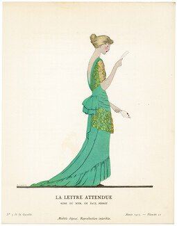 La Lettre Attendue, 1923 - André Marty, Robe du soir, de Paul Poiret. La Gazette du Bon Ton, n°5 — Planche 22